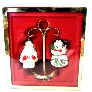 Vintage Lenox Holiday Santa And Toys Salt And Pepper Shakers With Stand NIB